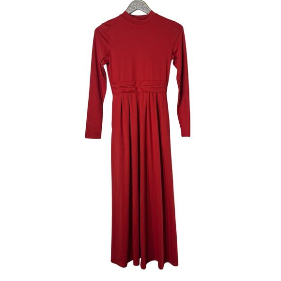 Halara Mock Neck Long Sleeve Maxi Dress Red - Picture 1 of 5